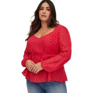 Torrid Top Womens Size 3 3X Red Heart Print Babydoll Puff Sleeve Romantic Blouse